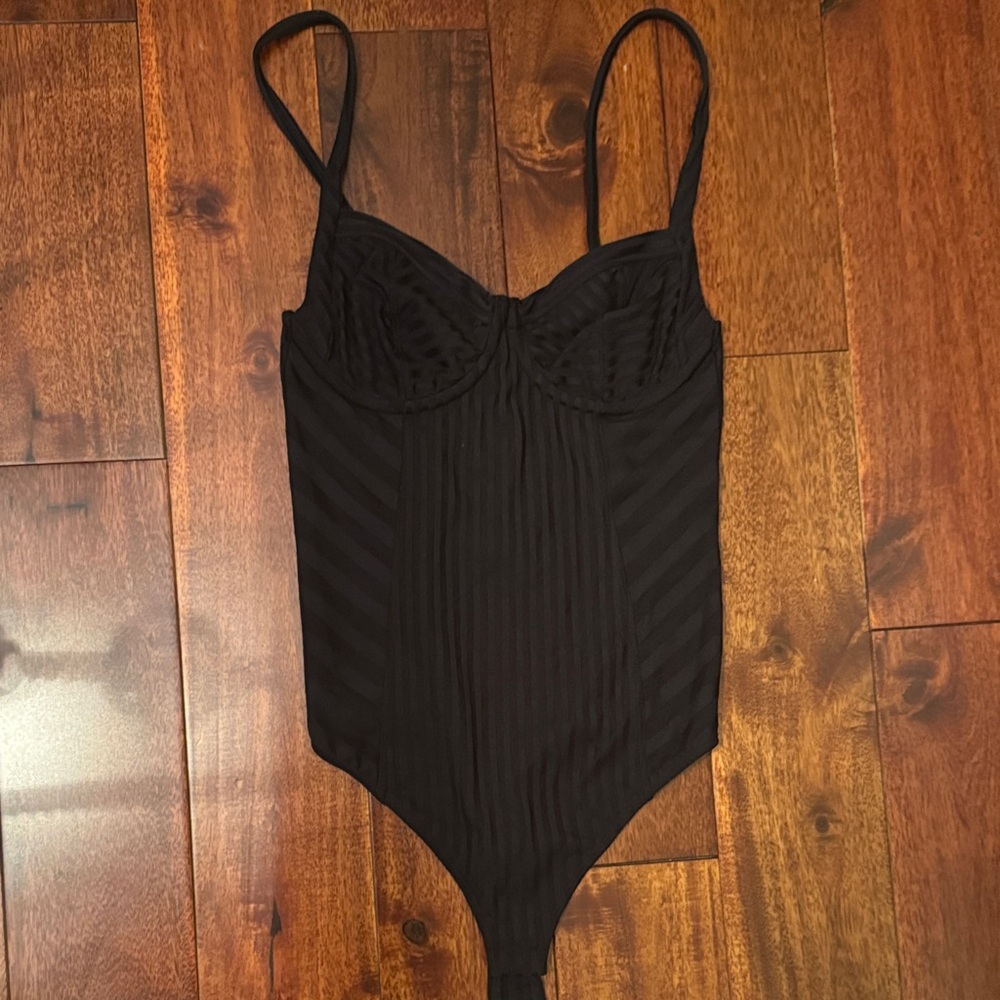 All saints Black Ribbed Bustier Bodysuit